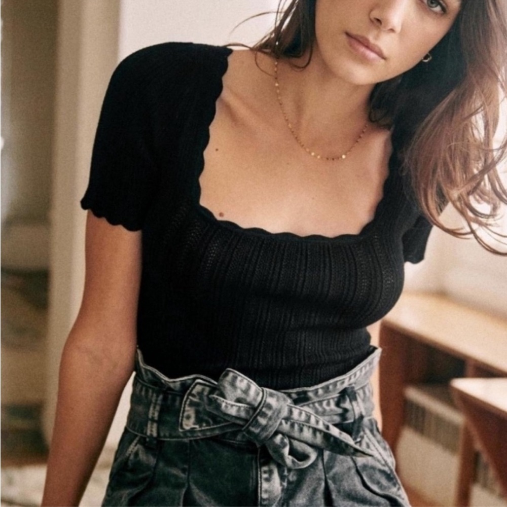 Sezane Anil Knit Top Black Size Small
